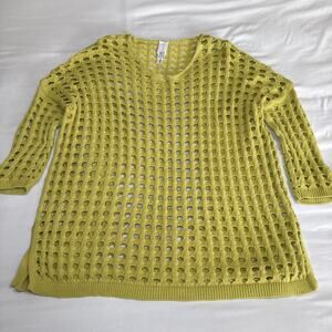 Wynne Layers Sweater Tunic Women Sz M Yellow Green Open Knit Weave Relaxed EUC
